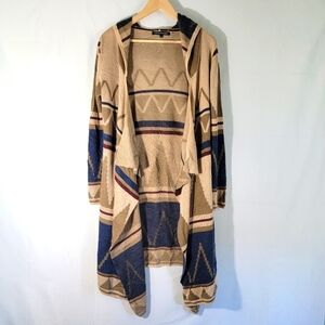 FOREIGN EXCHANGE Women's Southwestern Long Waterfall Hooded Cardigan Sz M Boho